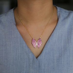 Butterfly pink Swarovski crystal necklace